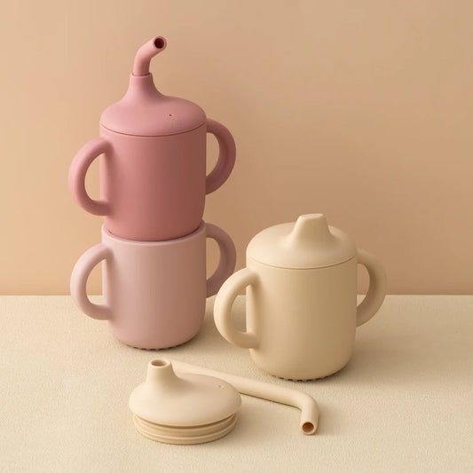 Silicone Baby Straw Cup with 2 Lids – BPA-Free Snack & Learning Cup